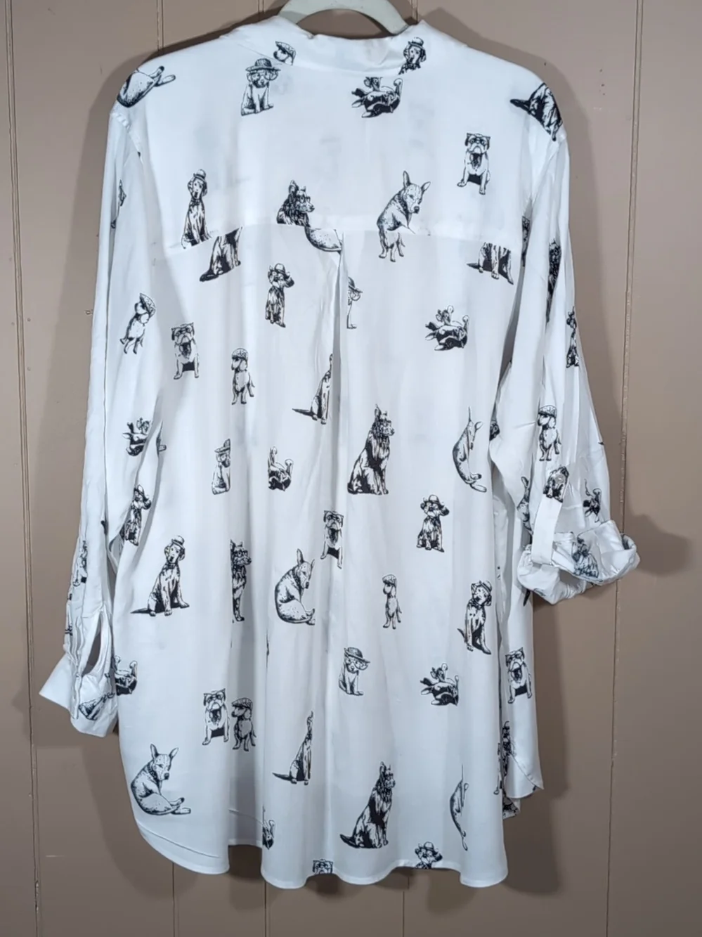 Jane + Delancey Dogs Shirt Blouse Size 2X Button Down Hi Low White Black - Picture 4 of 9